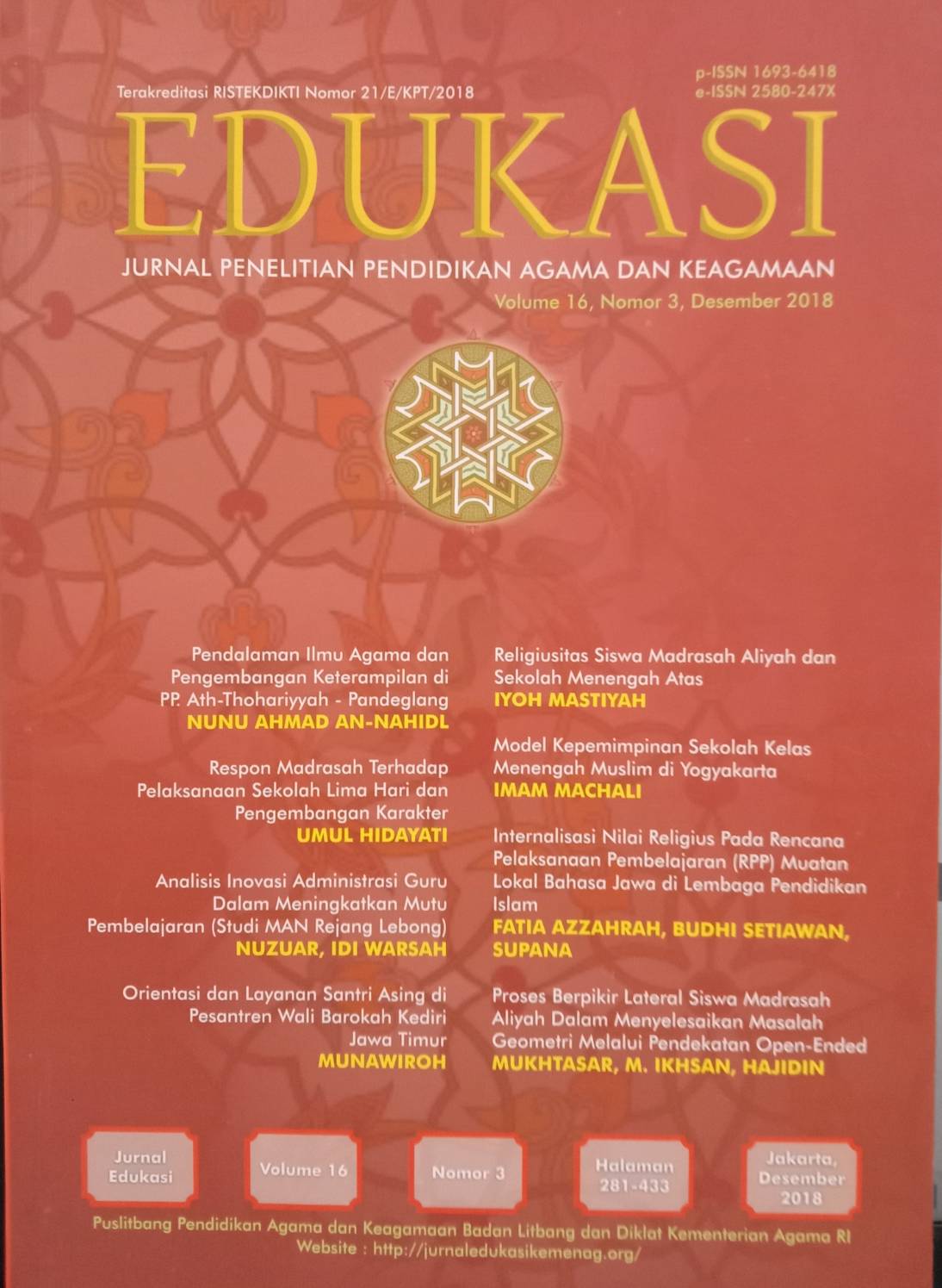 Judul Edukasi Volume 16, Nomor 3, Desember 2018
