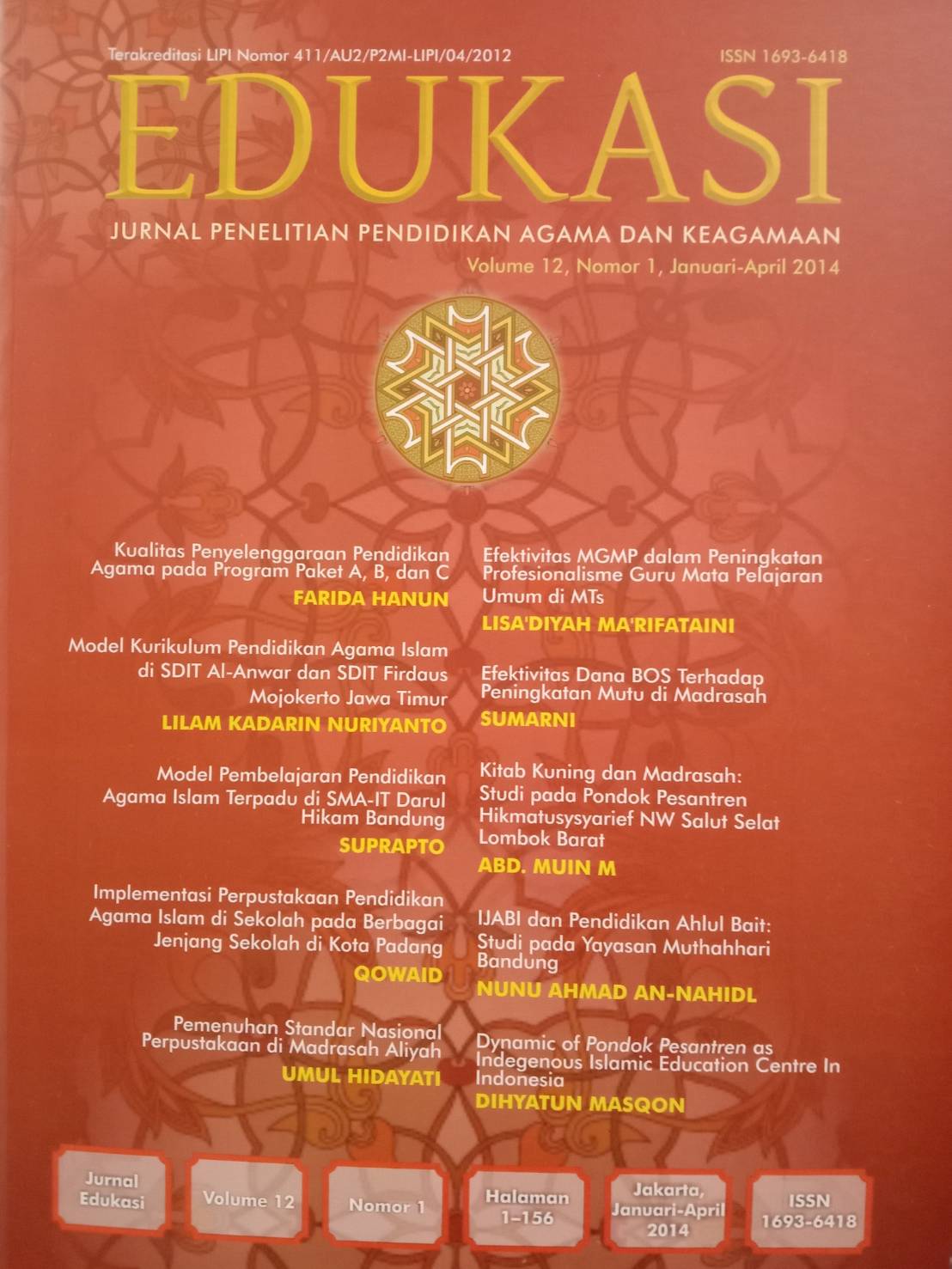 Jurnal Edukasi Volume 12, Nomor 1, Januari-April 2014