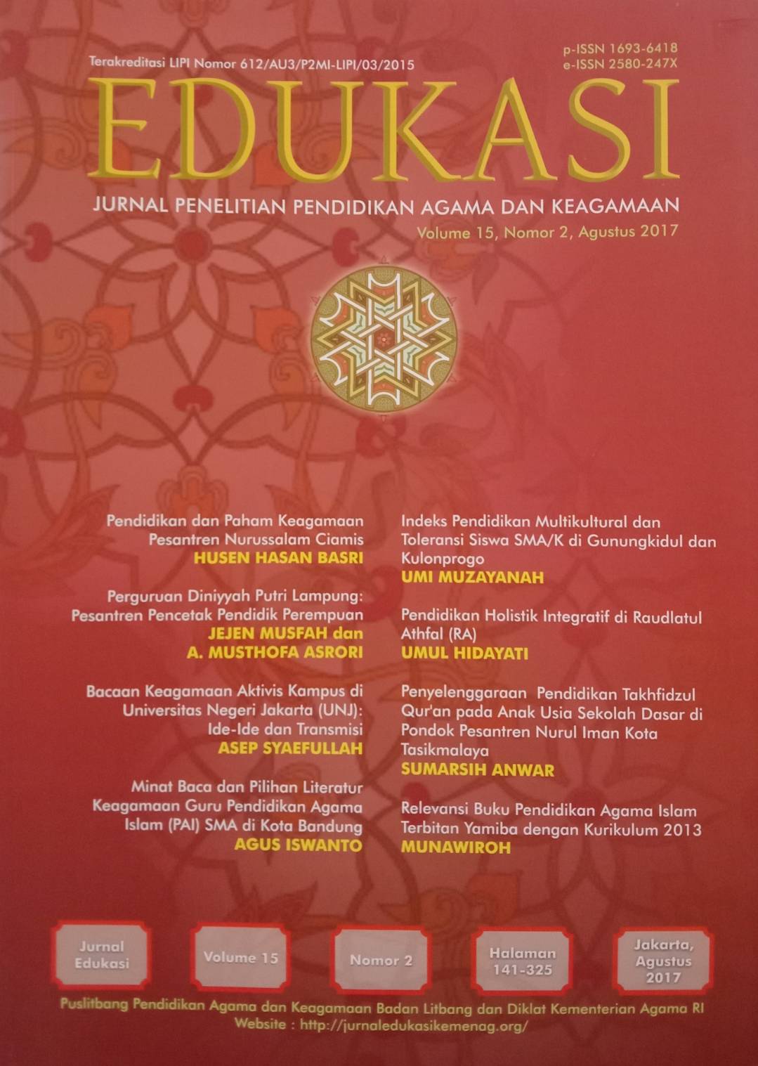 Jurnal Edukasi Volume 15, Nomor 2, Agustus 2017