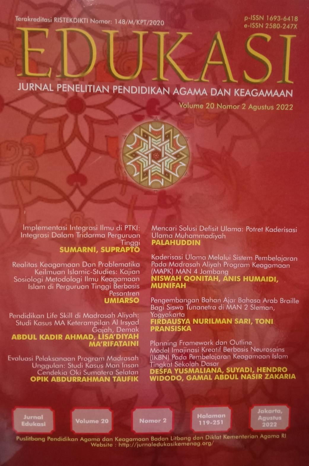 Jurnal Edukasi Volume 20, Nomor 2, Agustus 2022