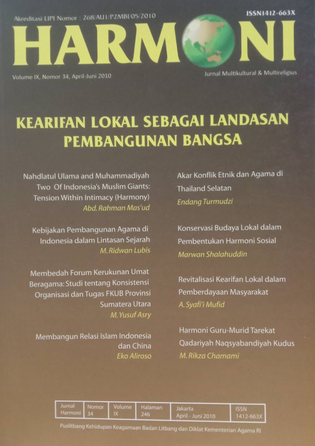 Jurnal Harmoni Volume IX, Nomor 34, April-Juni 2010