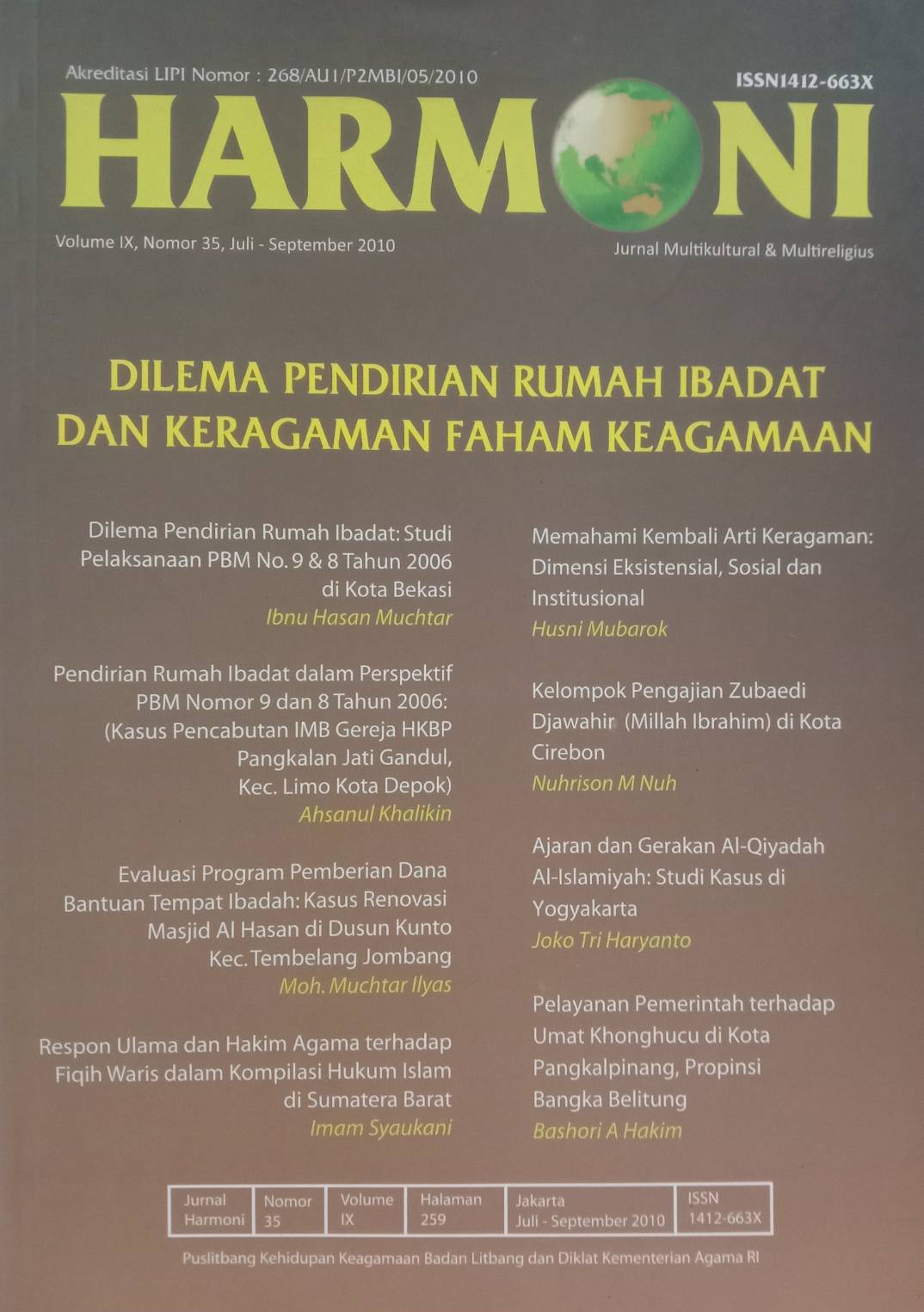 Jurnal Harmoni Volume IX, Nomor 35, Juli-September 2010