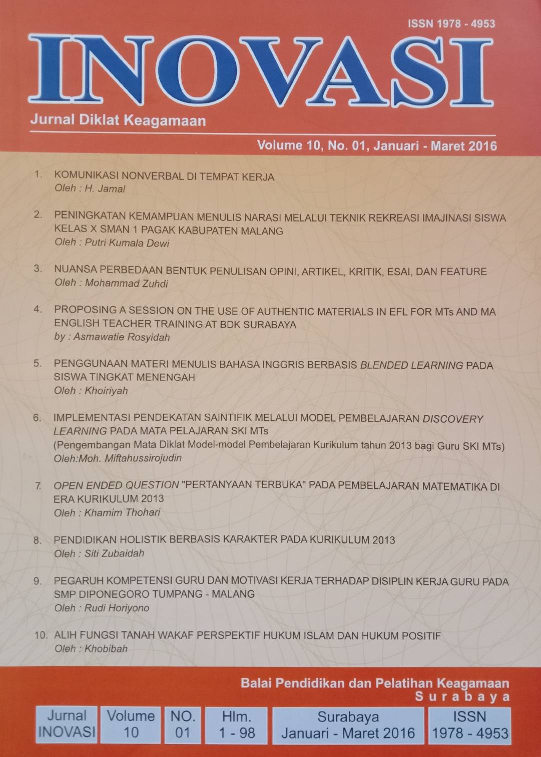 Jurnal Inovasi Volume 10, No. 01, Januari-Maret 2016