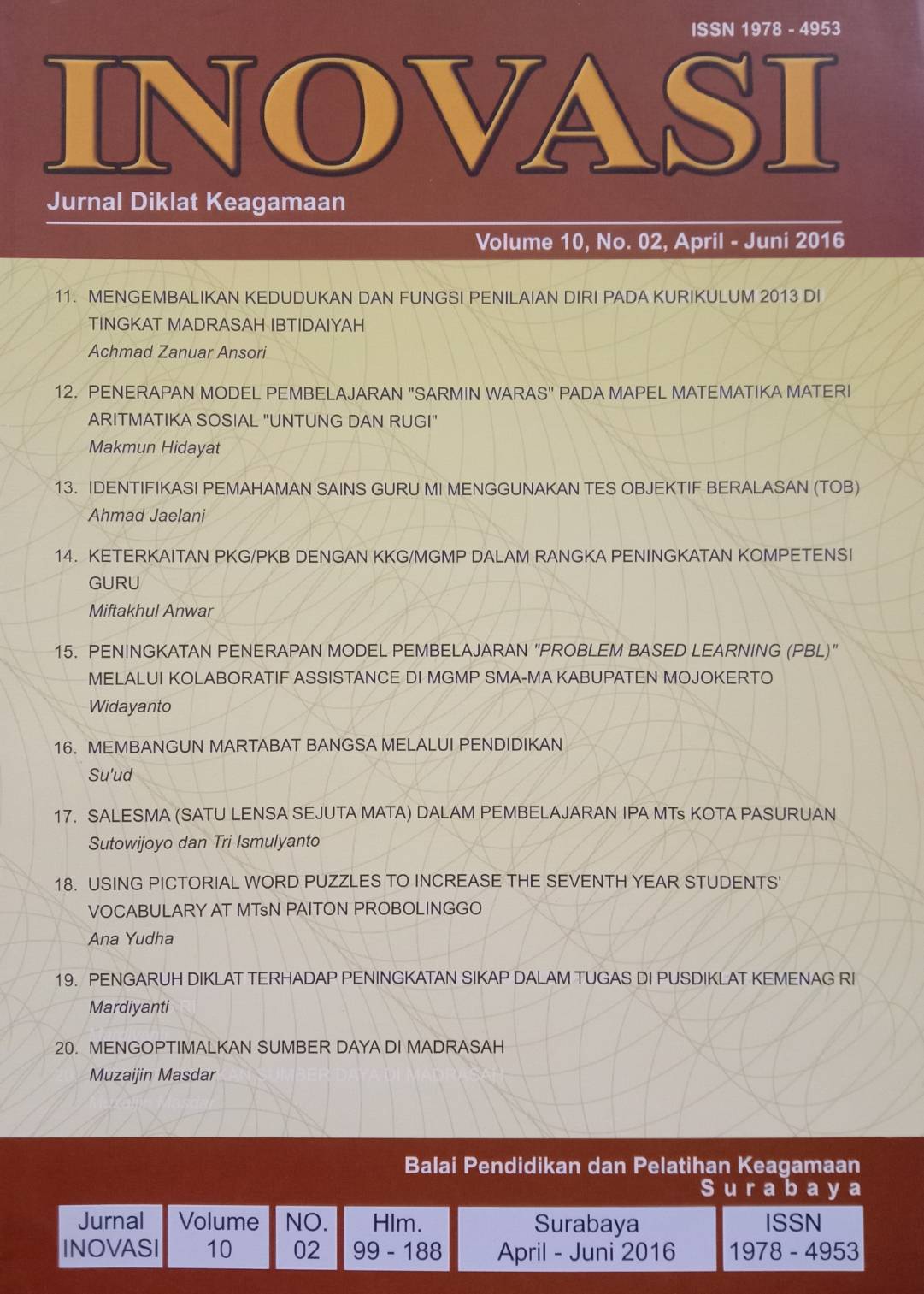 Jurnal Inovasi Volume 10, No. 02, April-Juni 2016