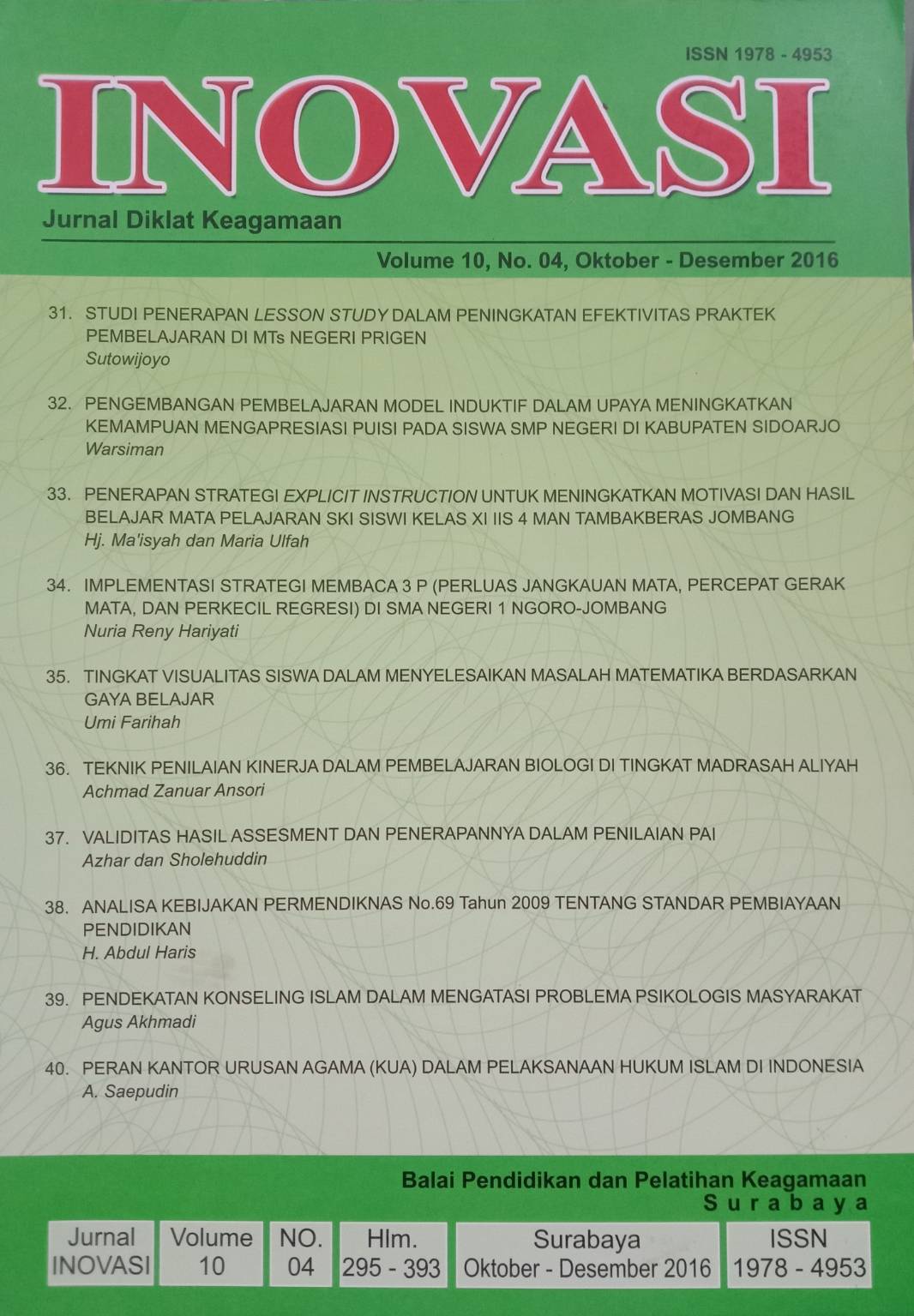 Jurnal Inovasi Volume 10, No. 04, Oktober-Desember 2016