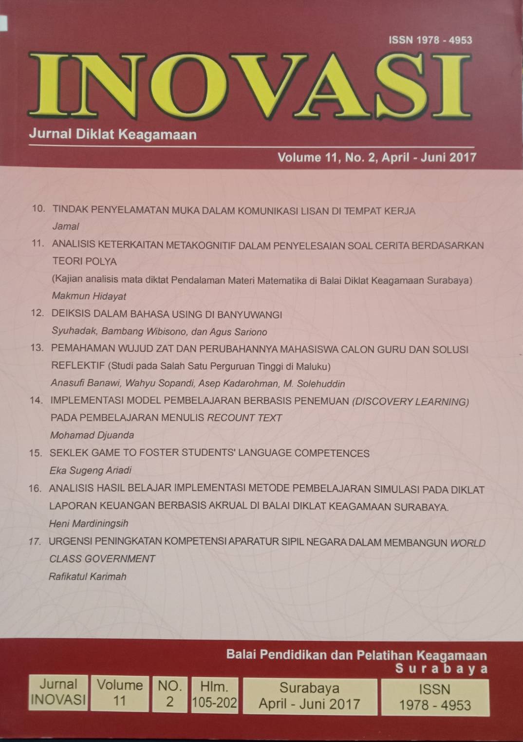 Jurnal Inovasi Volume 11, No. 2, April-Juni 2017