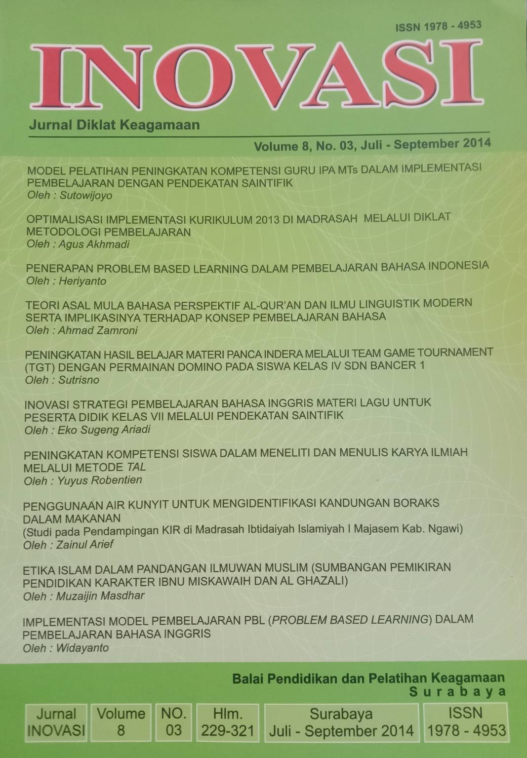 Jurnal Inovasi Volume 8, No. 03, Juli-September 2014